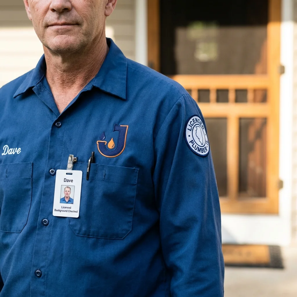 Licensed plumber showing ID badge in Mondovi, WI