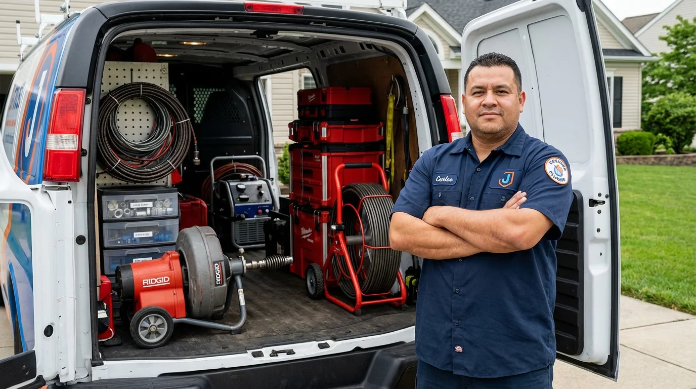 Professional drain cleaning equipment and Johns Plumbing LLC plumber in Mondovi