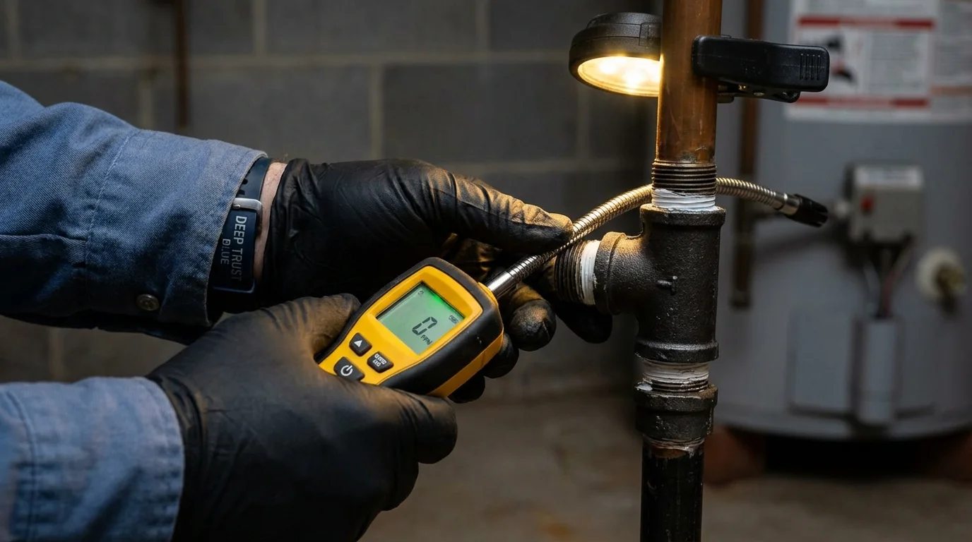 Gas leak detection with electronic sniffer by Johns Plumbing LLC in Mondovi