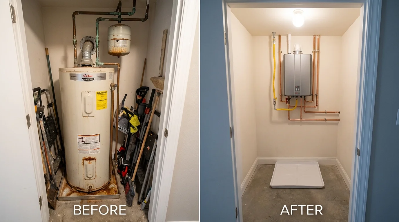 Tank water heater versus wall-mounted tankless unit comparison for Mondovi, WI homeowners