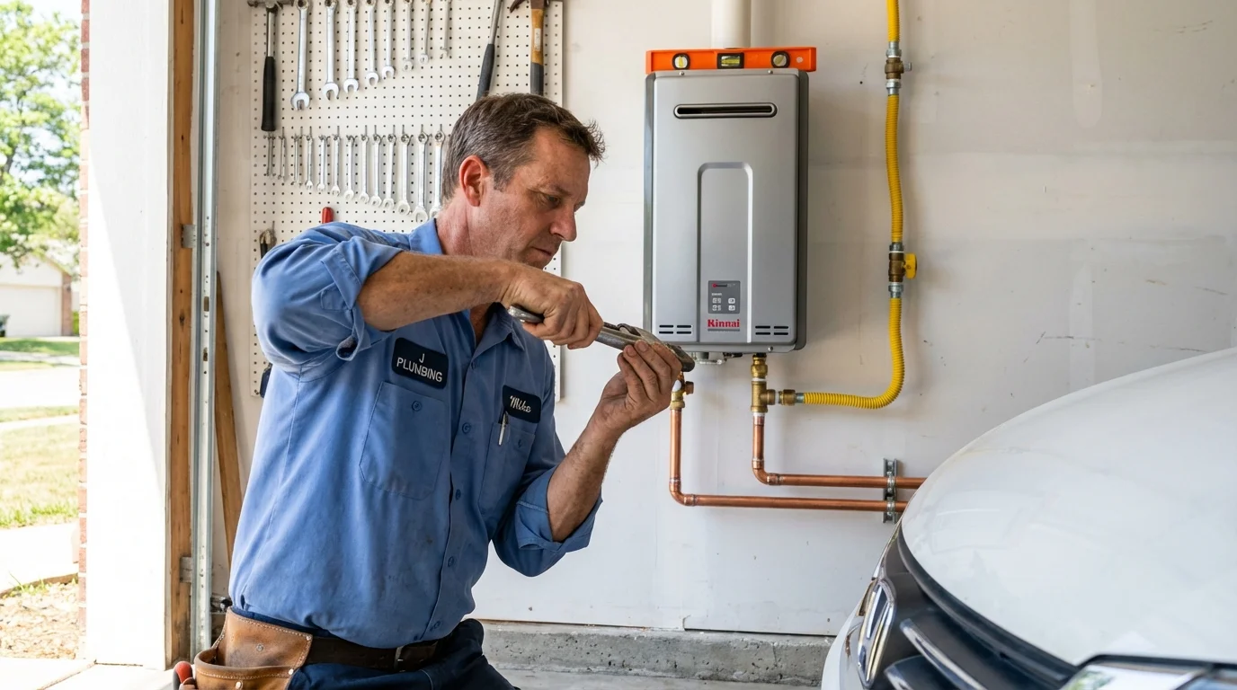 Tankless water heater installation by a Johns Plumbing LLC plumber in Mondovi